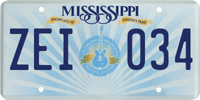 MS license plate ZEI034