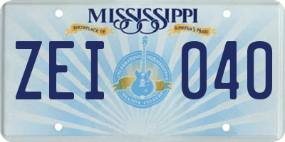 MS license plate ZEI040