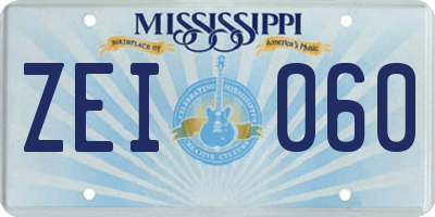 MS license plate ZEI060