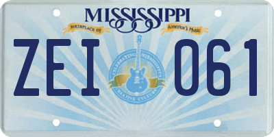 MS license plate ZEI061