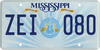MS license plate ZEI080
