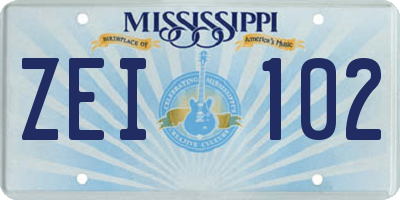 MS license plate ZEI102