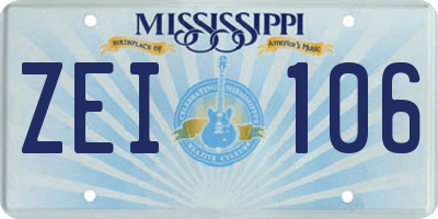 MS license plate ZEI106