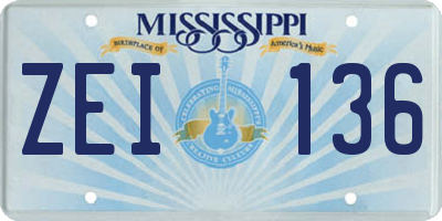MS license plate ZEI136