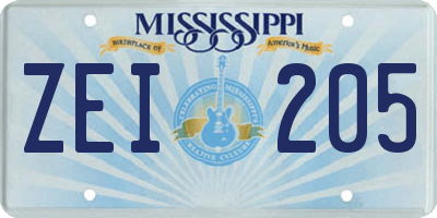 MS license plate ZEI205
