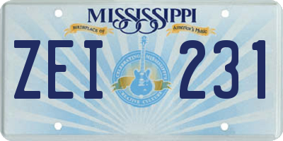 MS license plate ZEI231