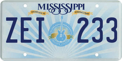 MS license plate ZEI233