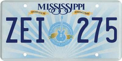 MS license plate ZEI275