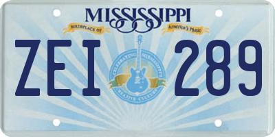 MS license plate ZEI289