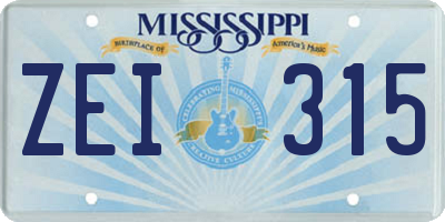 MS license plate ZEI315