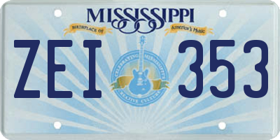MS license plate ZEI353