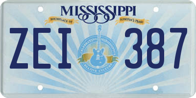 MS license plate ZEI387