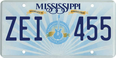 MS license plate ZEI455