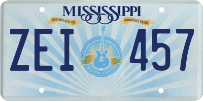 MS license plate ZEI457