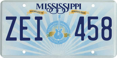 MS license plate ZEI458