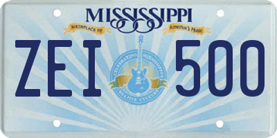 MS license plate ZEI500