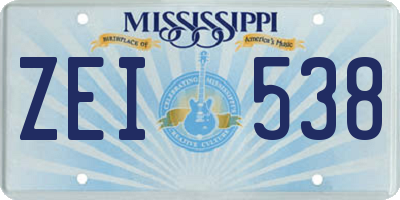 MS license plate ZEI538