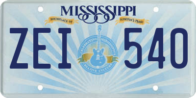 MS license plate ZEI540