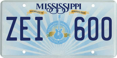 MS license plate ZEI600