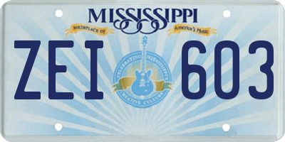 MS license plate ZEI603