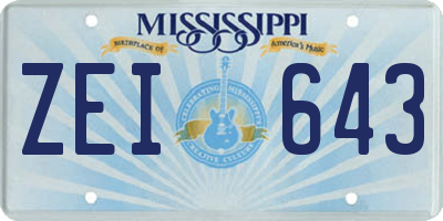 MS license plate ZEI643
