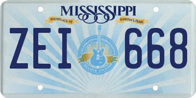 MS license plate ZEI668