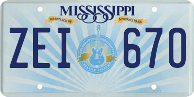 MS license plate ZEI670