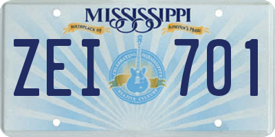 MS license plate ZEI701