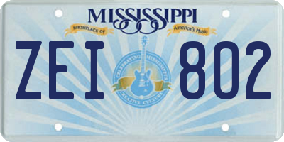 MS license plate ZEI802