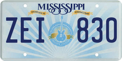 MS license plate ZEI830