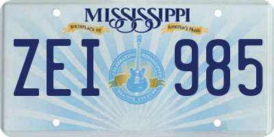 MS license plate ZEI985
