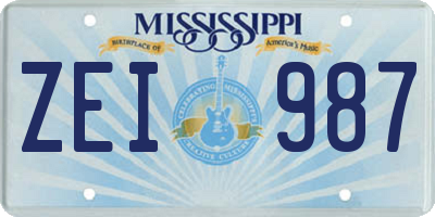 MS license plate ZEI987