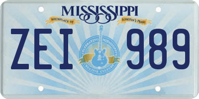 MS license plate ZEI989