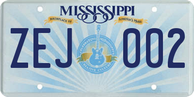 MS license plate ZEJ002