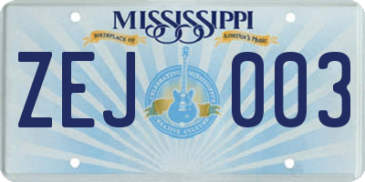 MS license plate ZEJ003