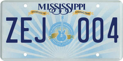 MS license plate ZEJ004