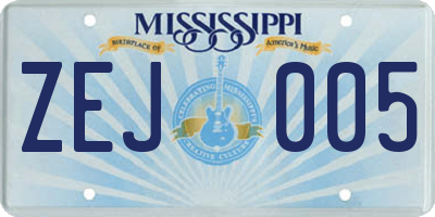 MS license plate ZEJ005