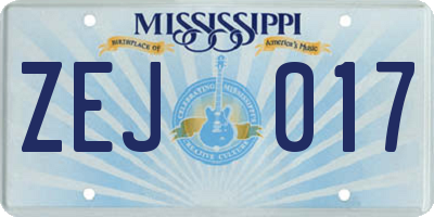 MS license plate ZEJ017