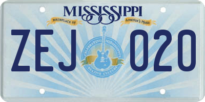 MS license plate ZEJ020