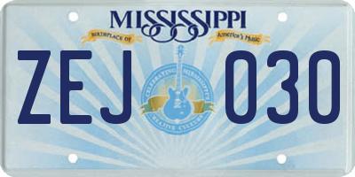 MS license plate ZEJ030