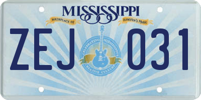 MS license plate ZEJ031