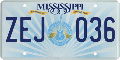 MS license plate ZEJ036