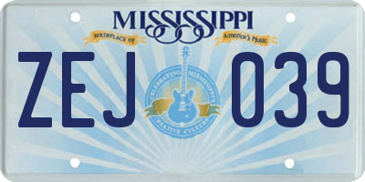 MS license plate ZEJ039