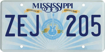 MS license plate ZEJ205