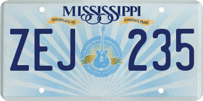 MS license plate ZEJ235