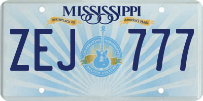 MS license plate ZEJ777