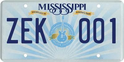 MS license plate ZEK001