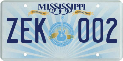 MS license plate ZEK002