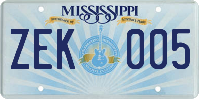 MS license plate ZEK005