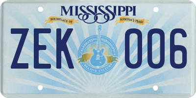 MS license plate ZEK006